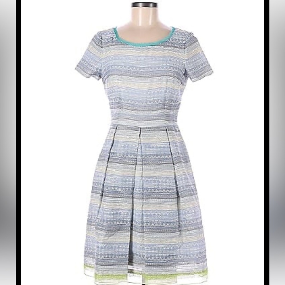 Elie Tahari Glenda Jacquard Tweed Lace Short Sleeve Cocktail A Line Dress 2